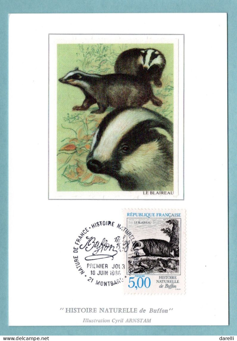 Carte Maximum 1988 - Histoire Naturelle De Buffon - Le Blaireau - YT 2542 - 21 Montbard - 1980-1989