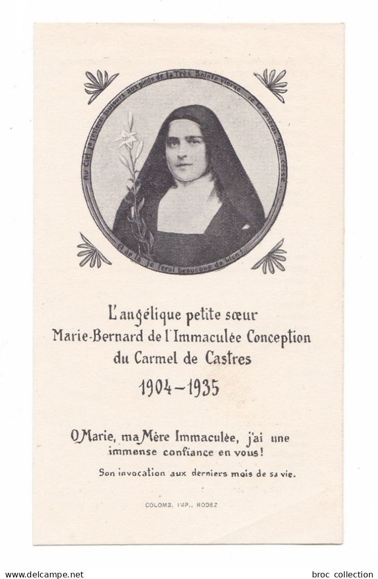 L'angélique Petite Soeur Marie-Bernard De L'Immaculée Conception, Carmélite, Marie Rouyer, Dieppe, Castres, Religieuse - Devotieprenten