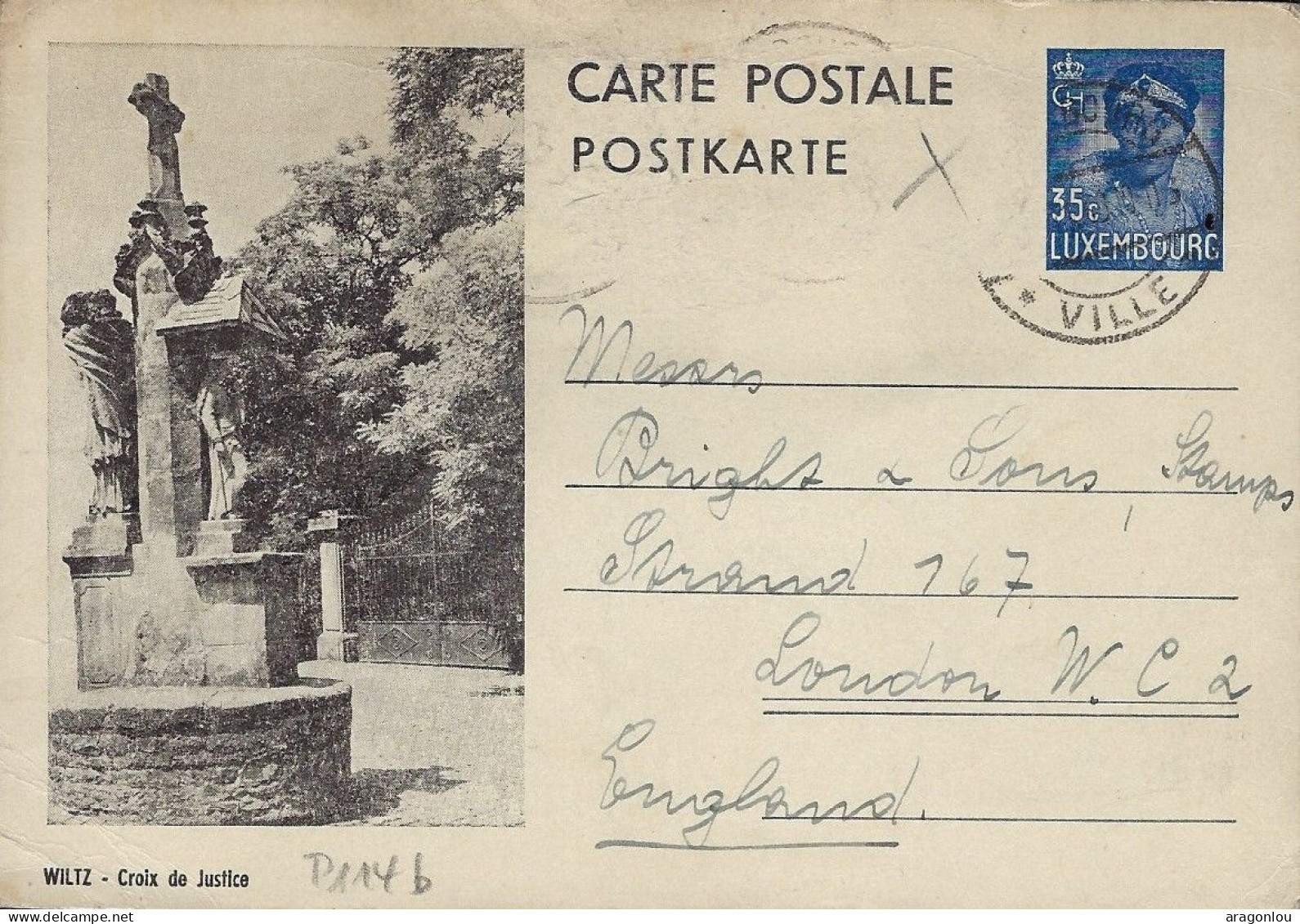 Luxembourg - Luxemburg - Carte-Postale 1939     Wiltz   Croix De Justice    Cachet Luxembourg - Ville - Postwaardestukken