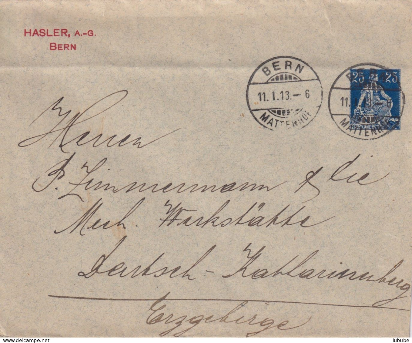 PrU-27  "Hasler, A.-G., Bern" - Deutsch Katharinenberg           1913 - Entiers Postaux