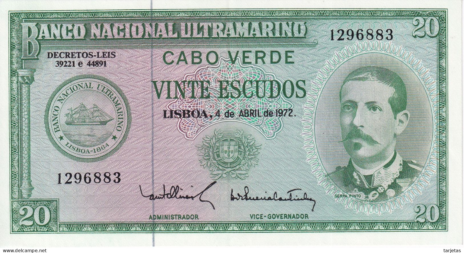 BILLETE DE CABO VERDE DE 20 ESCUDOS DEL AÑO 1972 EN CALIDAD EBC (XF) (BANKNOTE) - Cap Verde