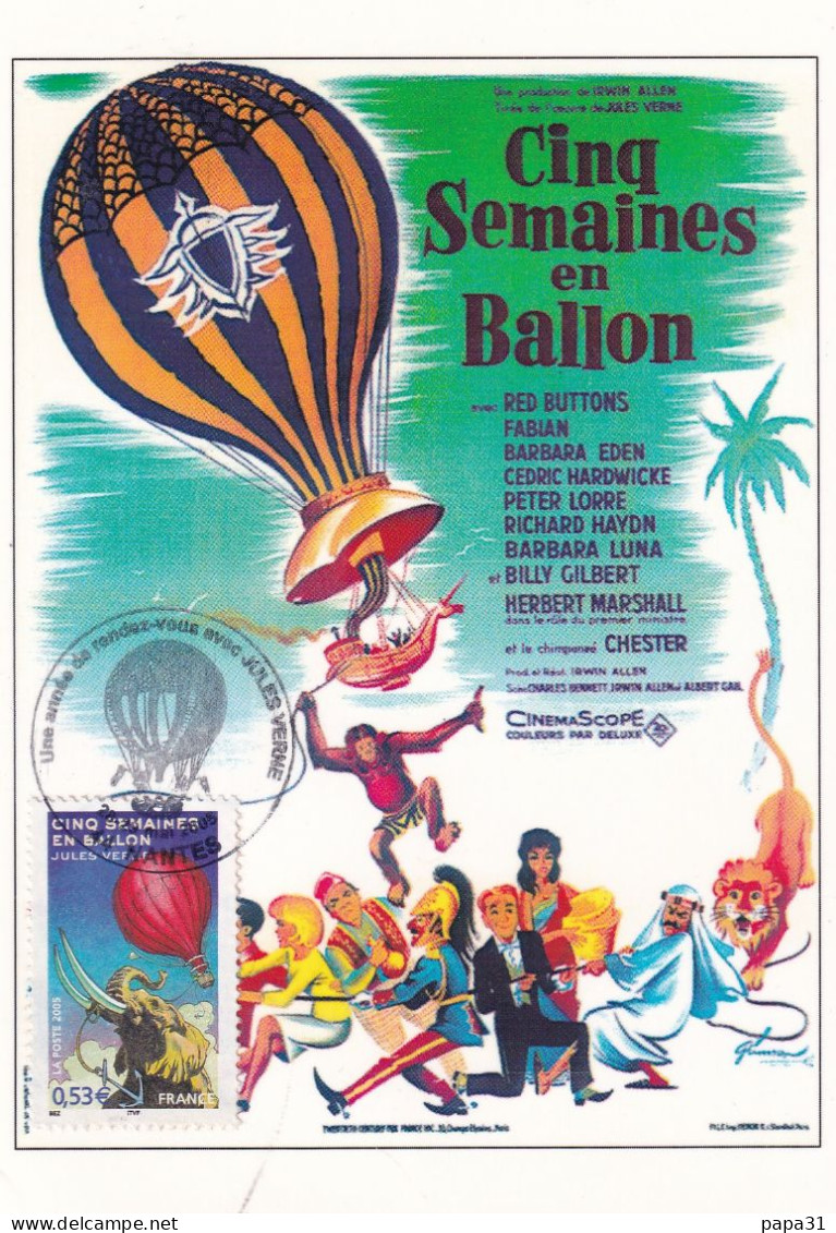 CINQ SEMAINES EN BALLON Avec Le Timbre - Plakate Auf Karten