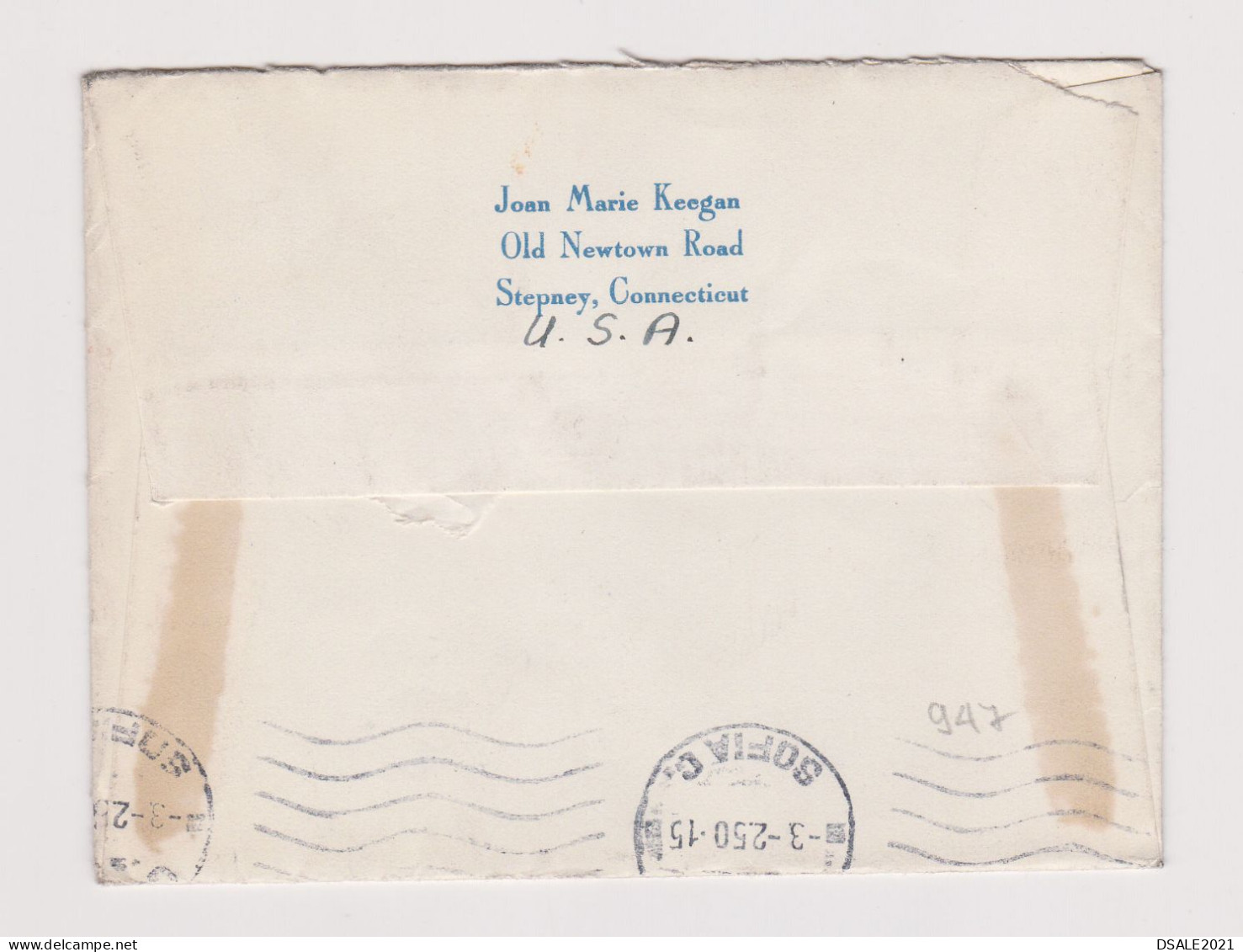 USA United States 1950 AIRMAIL Cover W/Topic Stamp 15c New York City Skyline, Sent STEPNEY CONNECTICUT To Bulgaria /947 - Storia Postale