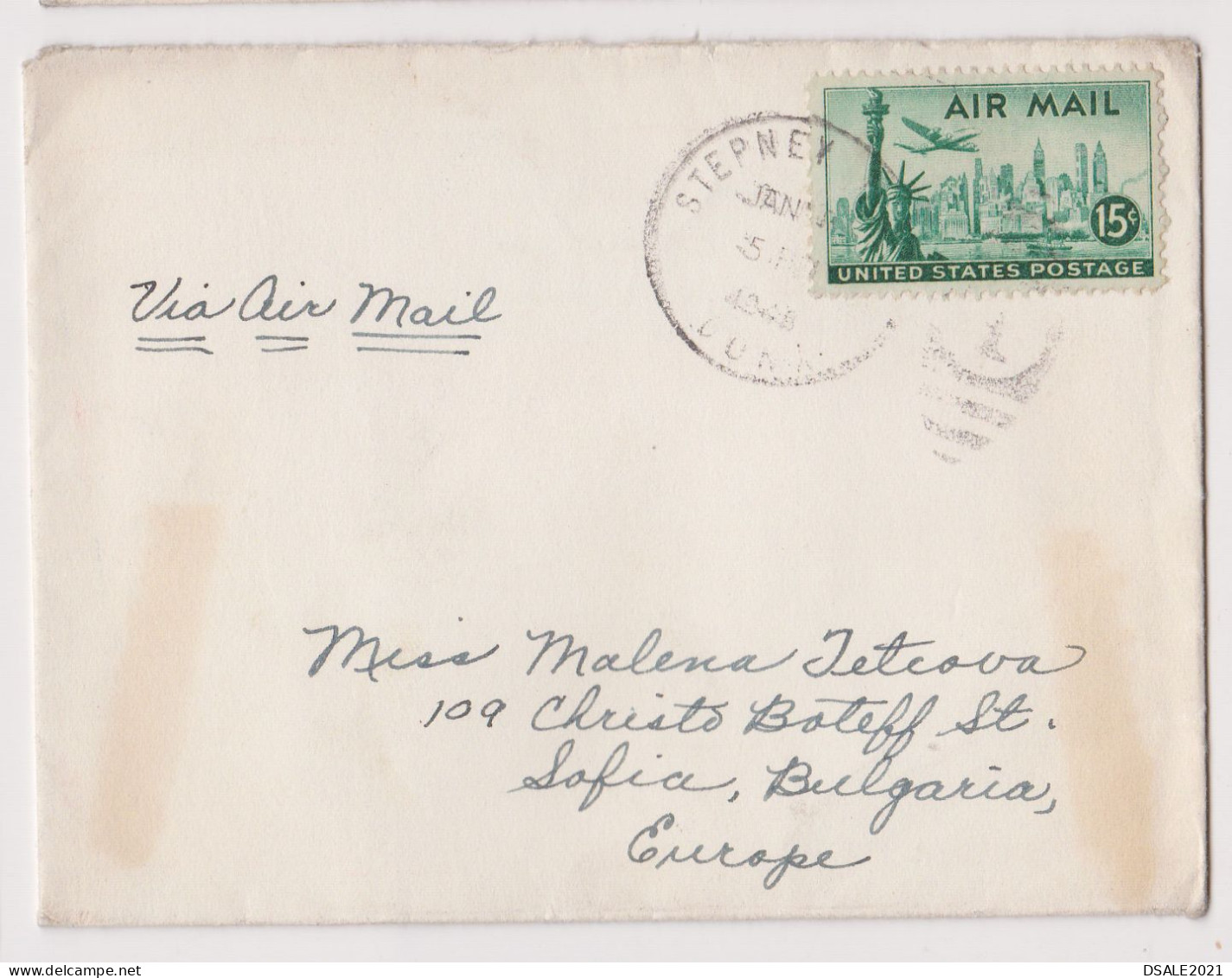 USA United States 1950 AIRMAIL Cover W/Topic Stamp 15c New York City Skyline, Sent STEPNEY CONNECTICUT To Bulgaria /944 - Storia Postale