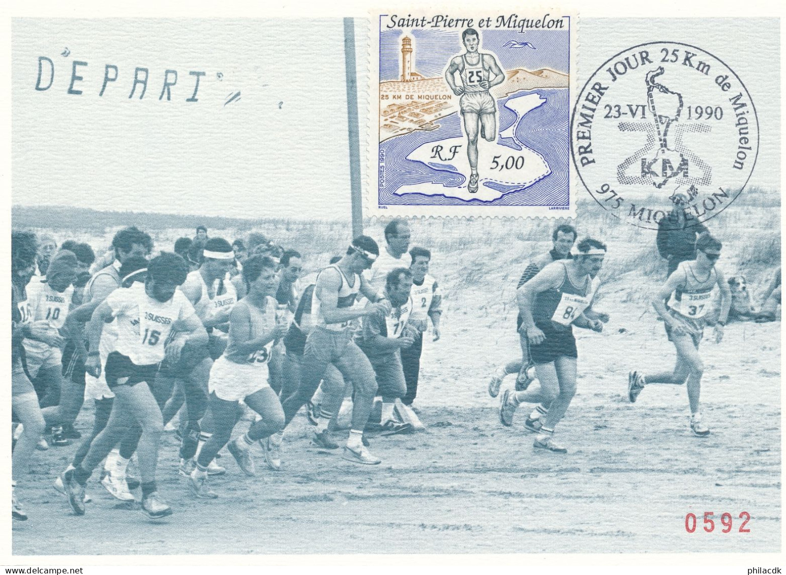 SAINT PIERRE ET MIQUELON - CARTE MAXIMUM COURSE A PIED 25 KM DE MIQUELON DU 23 JUIN 1990 - Atletismo