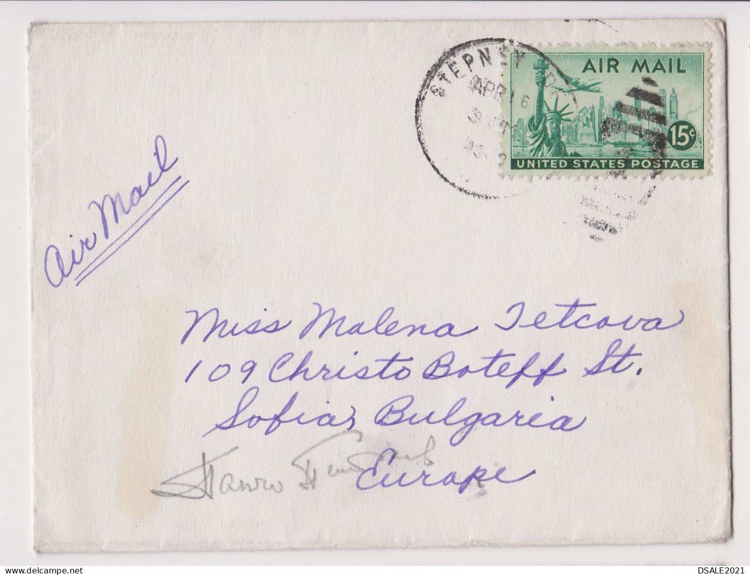 USA United States 1950 AIRMAIL Cover W/Topic Stamp 15c New York City Skyline, Sent STEPNEY CONNECTICUT To Bulgaria /945 - Storia Postale