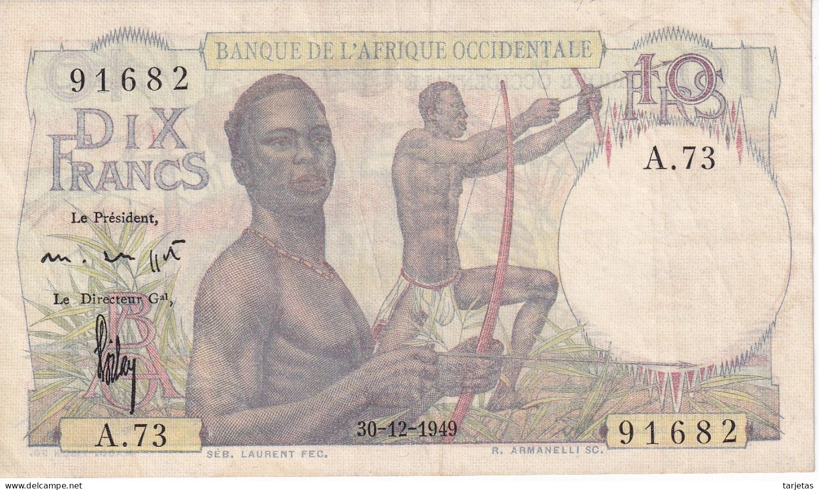 BILLETE DE AFRIQUE OCCIDENTALE DE 10 FRANCS DEL AÑO 1949 (BANKNOTE) - West-Afrikaanse Staten