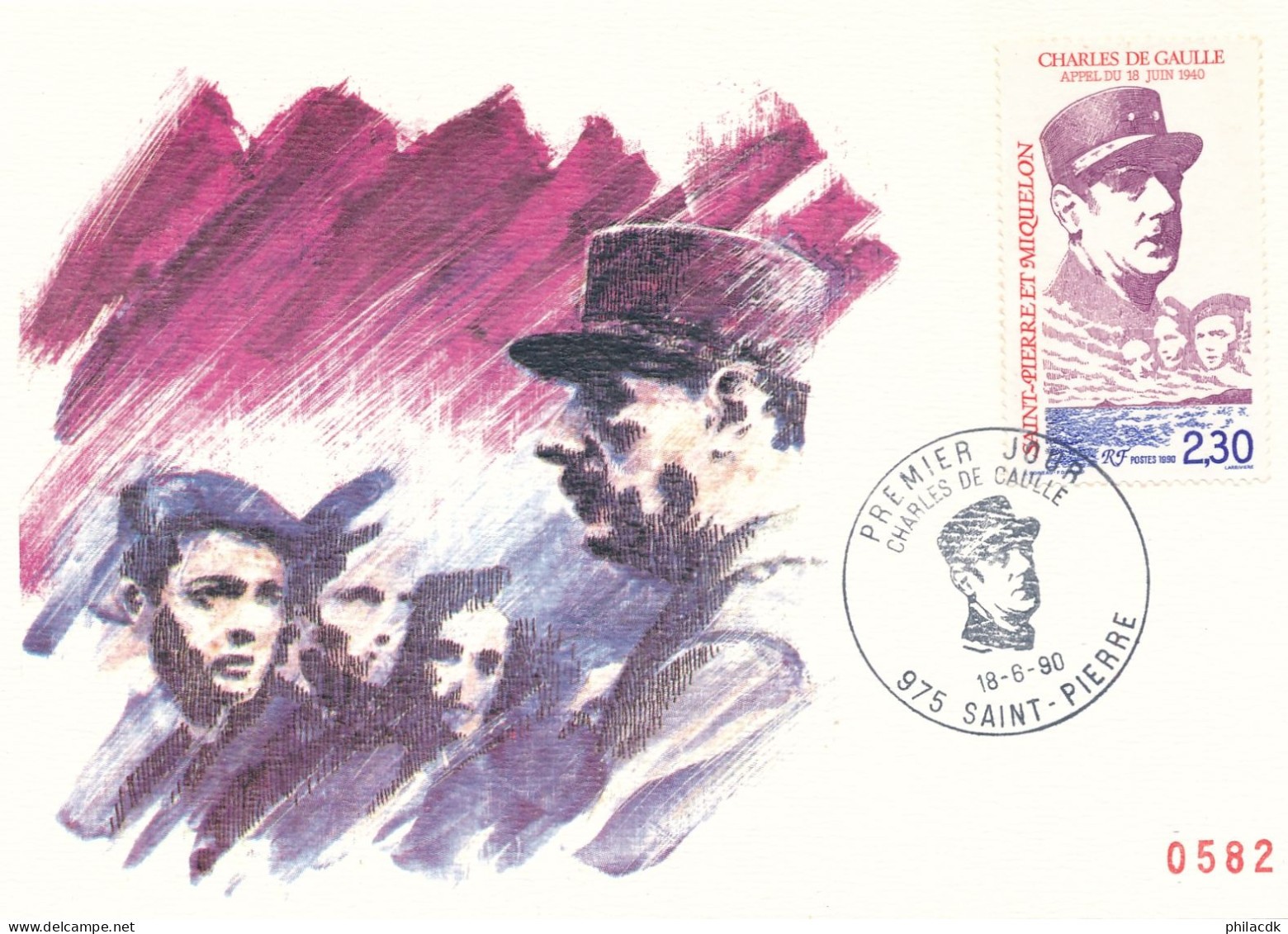 SAINT PIERRE ET MIQUELON - CARTE MAXIMUM CHARLES DE GAULLE DU 18 JUIN 1990 APPEL DU 18 JUIN 1940 - De Gaulle (Général)