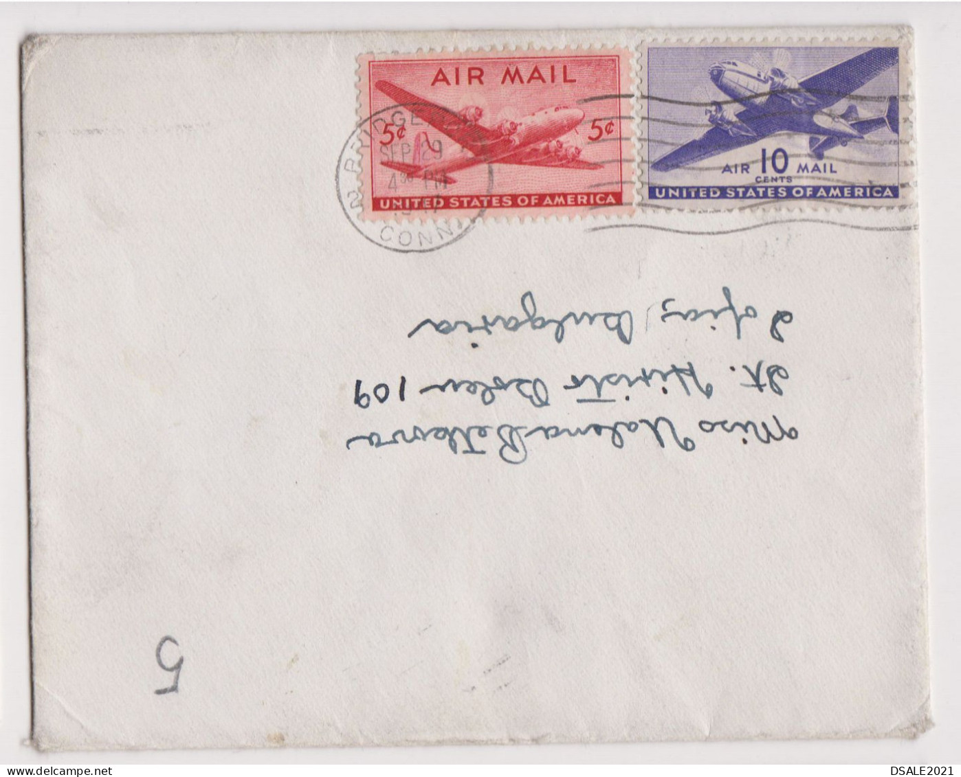 USA United States 1947 AIRMAIL Cover W/Topic Stamps 5c+10c Airplane, Sent BRIDGEPORT CONNECTICUT To Bulgaria /946 - Cartas & Documentos