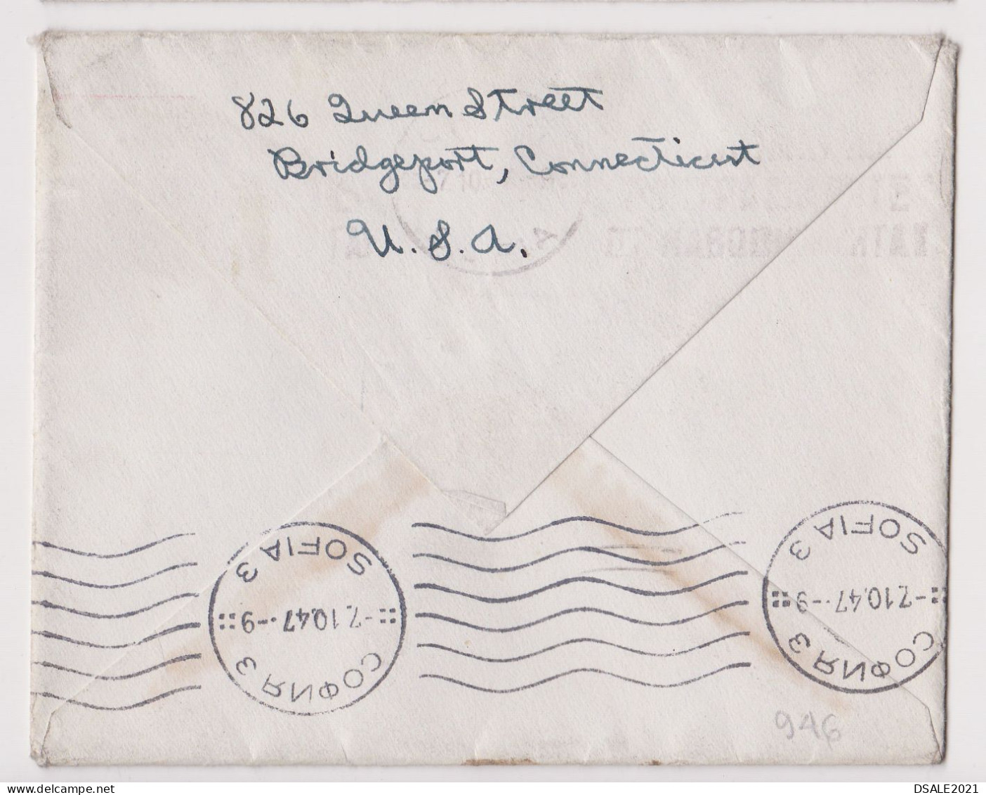 USA United States 1947 AIRMAIL Cover W/Topic Stamps 5c+10c Airplane, Sent BRIDGEPORT CONNECTICUT To Bulgaria /946 - Covers & Documents