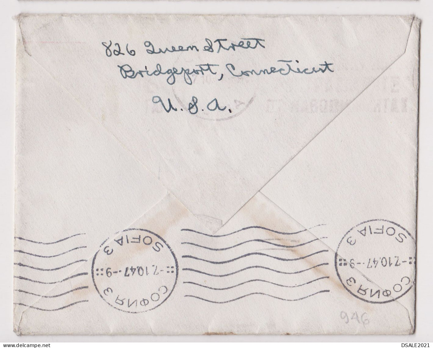 USA United States 1947 AIRMAIL Cover W/Topic Stamps 5c+10c Airplane, Sent BRIDGEPORT CONNECTICUT To Bulgaria /946 - Lettres & Documents