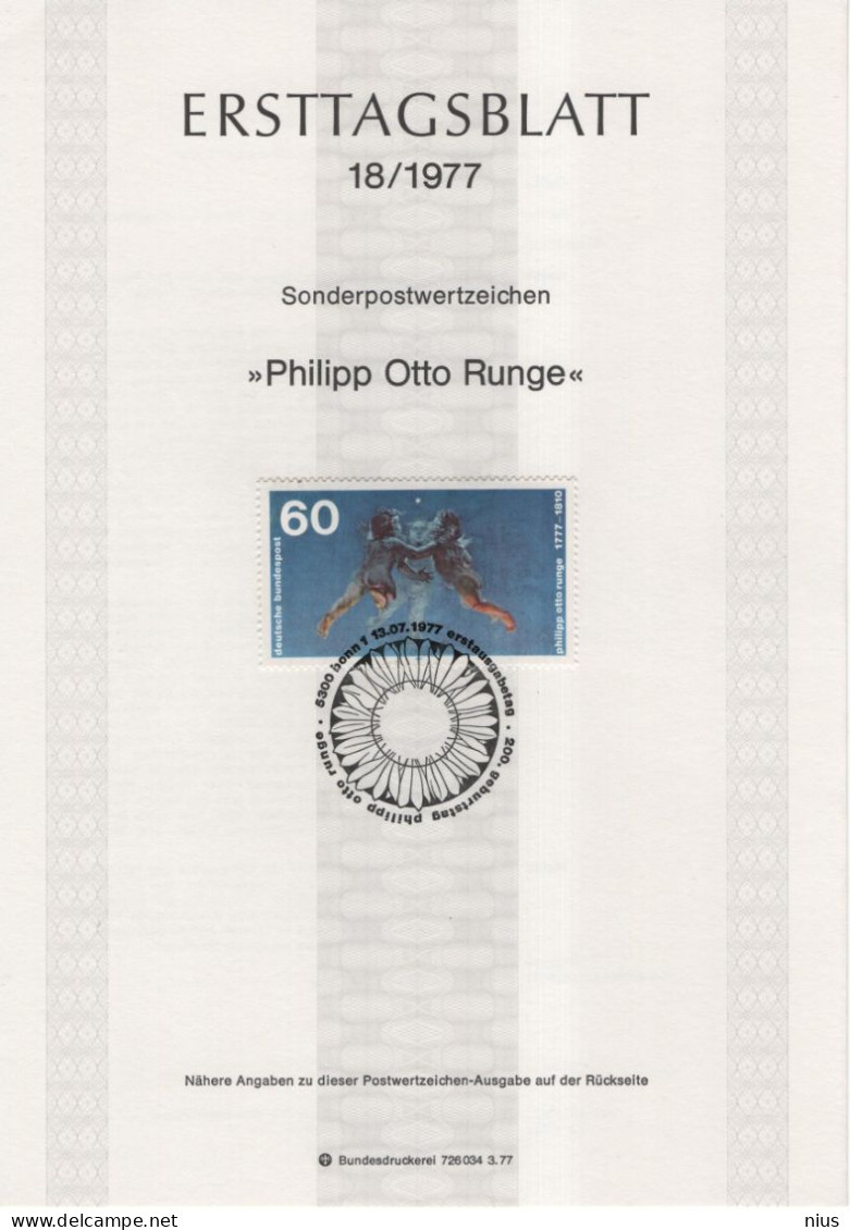 Germany Deutschland 1977-18 Philipp Otto Runge, Painter Maler, Canceled In Bonn - 1974-1980