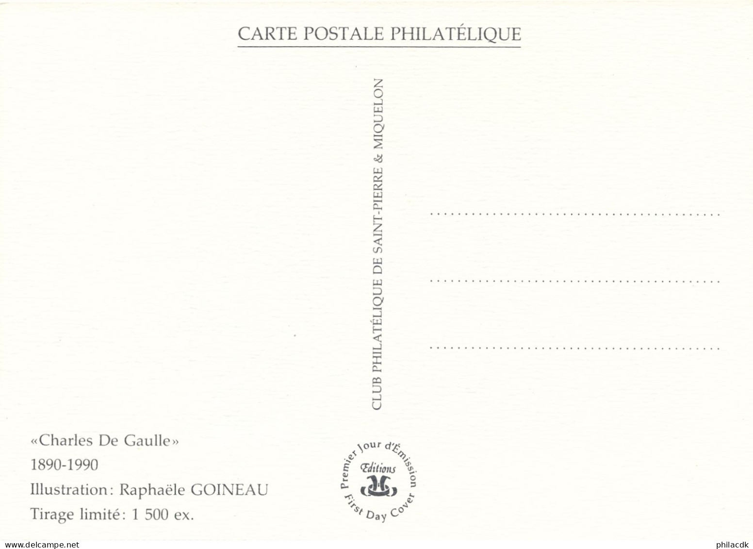 SAINT PIERRE ET MIQUELON - CARTE MAXIMUM CENTENAIRE DE LA NAISSANCE DE CHARLES DE GAULLE DU 22 NOVEMBRE 1990 - De Gaulle (Generaal)