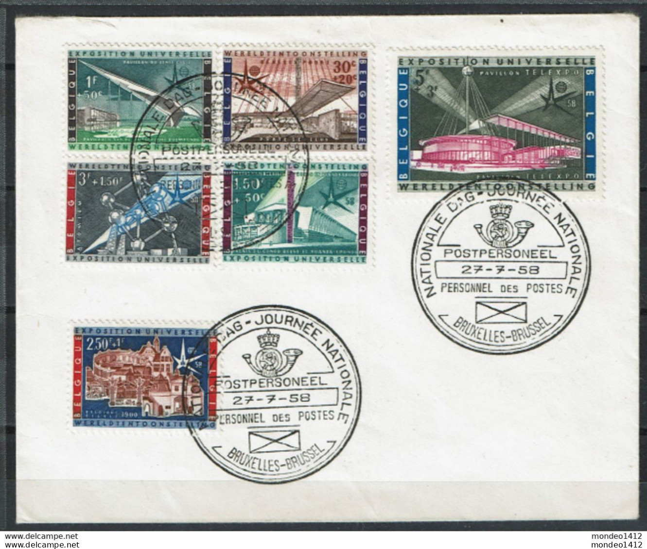 België 1047-1052 - Met Stempel Nationale Dag Postpersoneel 27/07/1958 - Covers & Documents