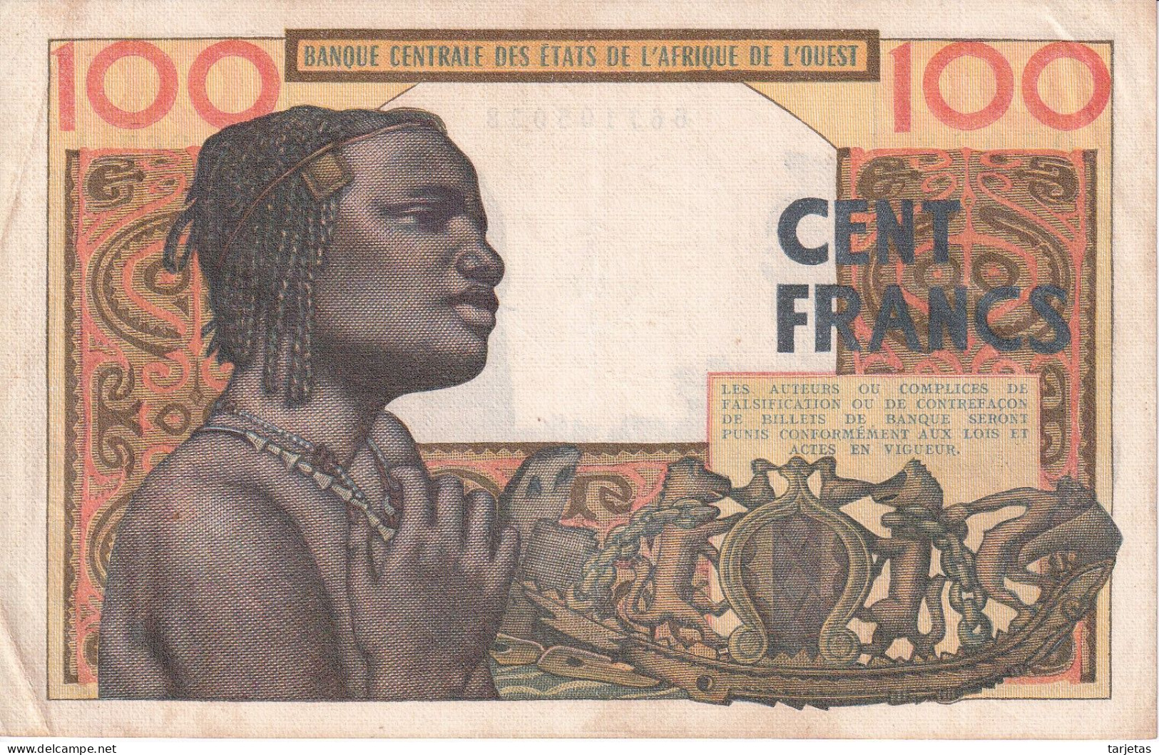BILLETE DE COSTA DE MARFIL DE 100 FRANCS DEL AÑO 1961-65  (BANK NOTE) - Costa D'Avorio