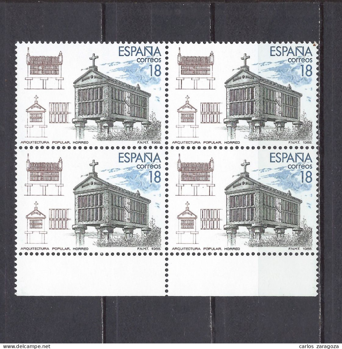 ESPAÑA 1988—Turismo: Hórreo (**) EDI 2936, YT 2571, Mi 2836, Sg 2969. En Bloque - Unused Stamps