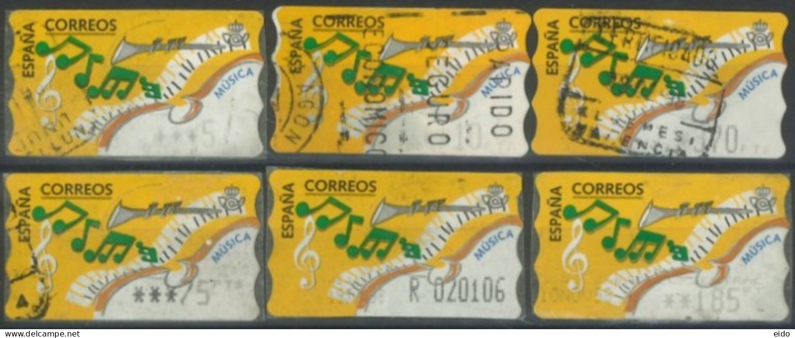 SPAIN - 1993 - MUSICA STAMPS LABELS SET OF 6 OF DIFFERENT VALUES, USED . - Oblitérés