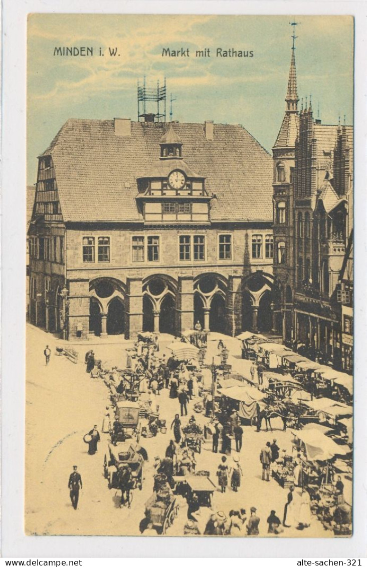 AK 1912 Markt Mit Rathaus Belebt Minden - Minden