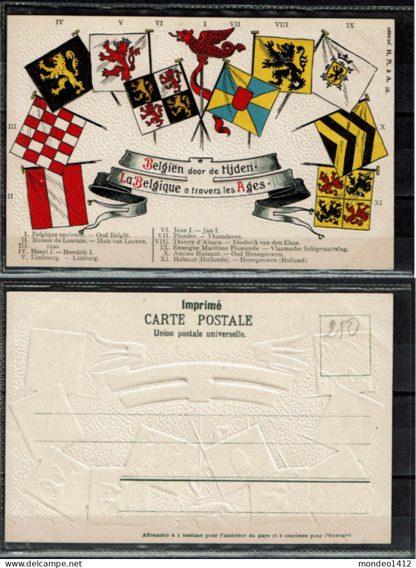 CPA Gaufrée Relief - La Belgique à Travers Les âges  - Belgiën Door De Tijden - Drapeaux - Sonstige & Ohne Zuordnung