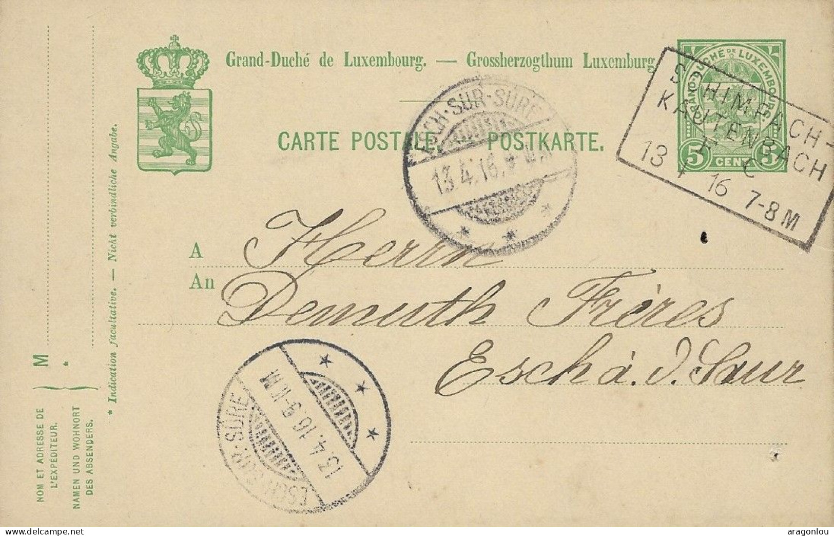 Luxembourg - Luxemburg - Carte-Postale 1916   Cachet Esch-sur-Sûre  -  Cachet Schimpach  Kautenbach - Postwaardestukken