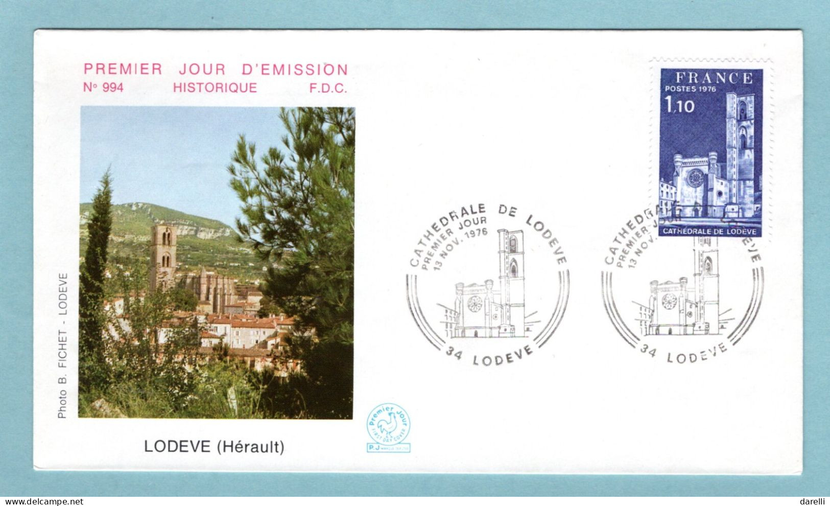 FDC France 1976 - Cathédrale De Lodève - YT 1902 - 34 Lodève - 1970-1979