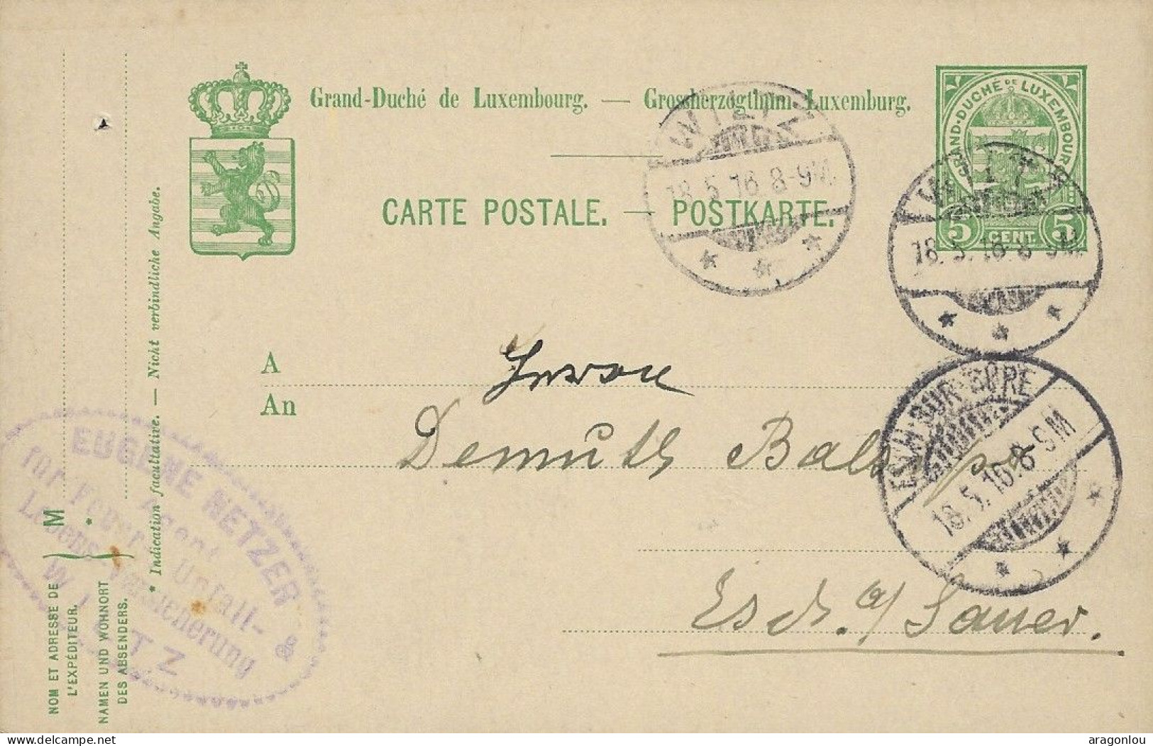 Luxembourg - Luxemburg - Carte-Postale 1916   Cachet Esch-sur-Sûre  -  Cachet Wiltz - Ganzsachen