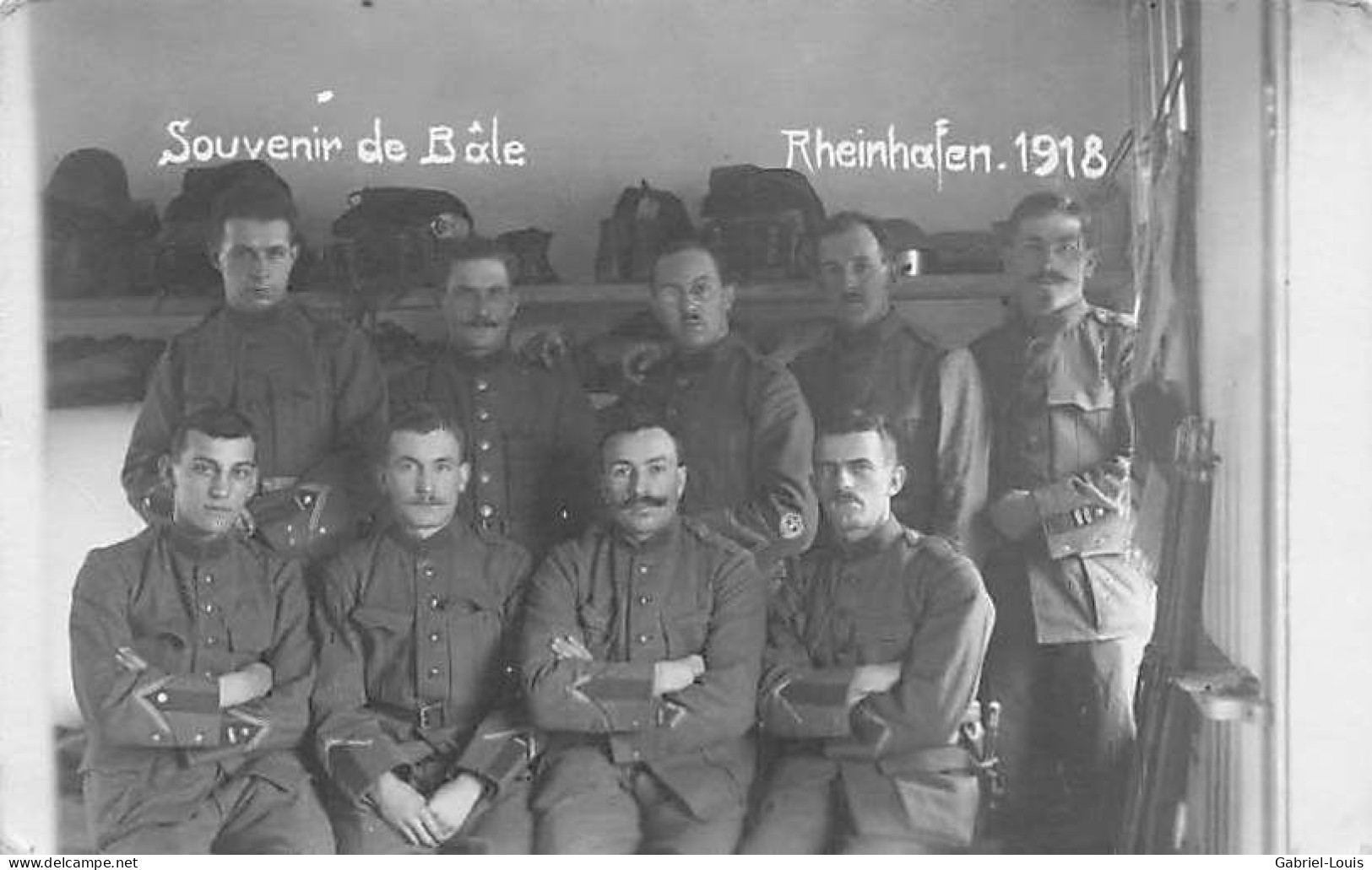 Carte-Photo Souvenir De Bâle Basel Rheinhafen 1918 Armée Suisse Schweizer Armee Militaria - Bâle