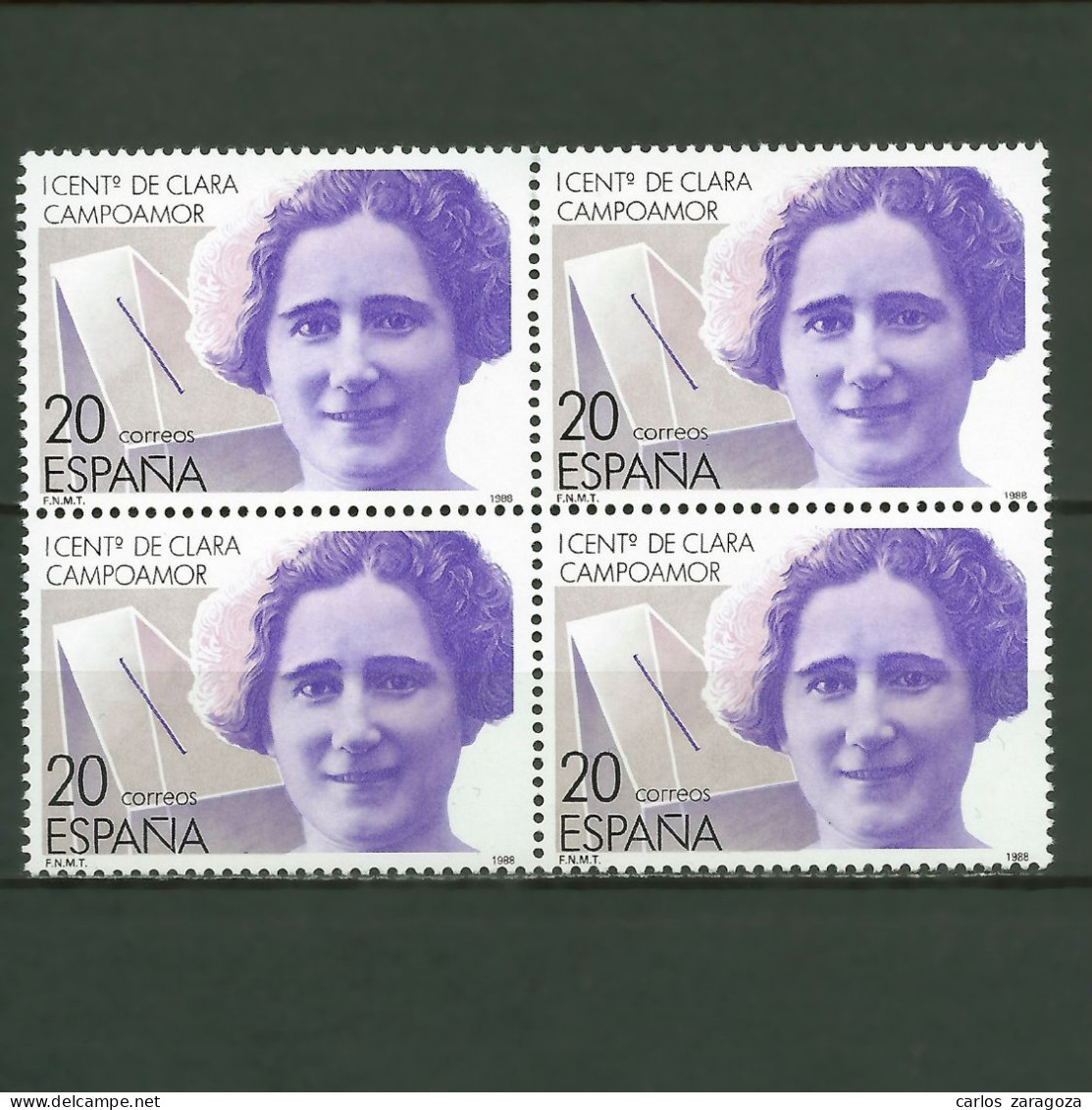 ESPAÑA 1988—Clara Campoamor (**) EDI 2929, YT 2547, Mi 2812, Sg #2945—EN BLOQUE - Unused Stamps