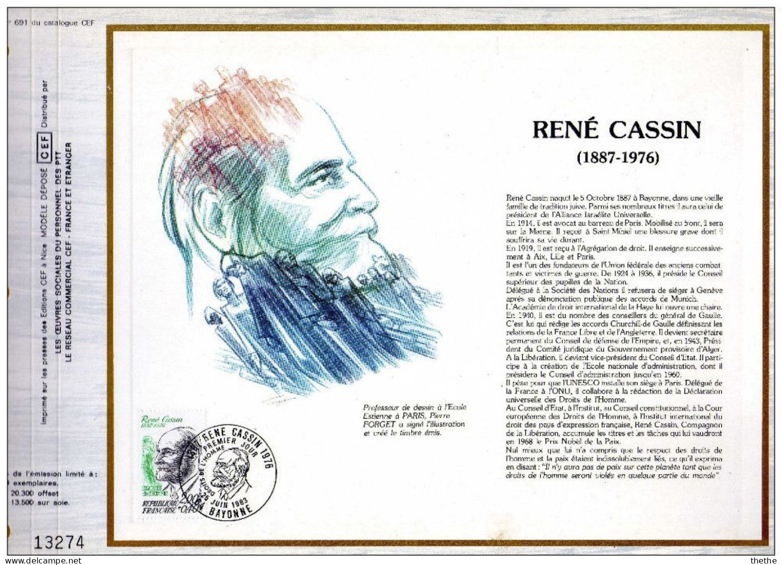 FRANCE - René CASSIN (1887-1976), Juriste, Prix Nobel De La Paix (1968) - N° 691 Du Catalogue CEF - 1980-1989