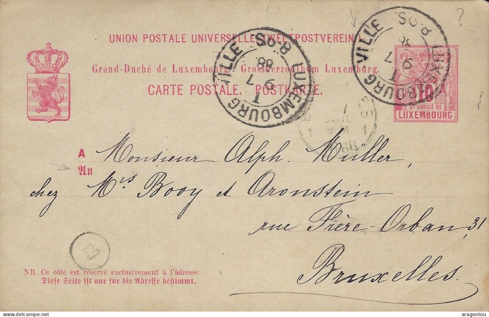 Luxembourg - Luxemburg - Carte-Correspondance  1888   Cachet  Luxembourg-Ville - Stamped Stationery