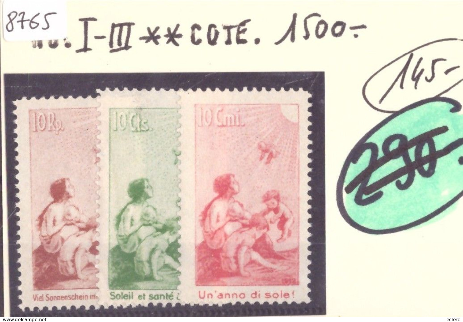 PRECURSEURS PRO JUVENTUTE No I-III ** ( NEUFS SANS CHARNIERE )  - COTE: 1500.- - Unused Stamps