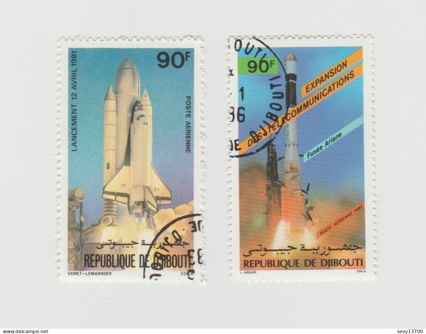 Djibouti Lot 7 Timbres Espace Comète Halley  Station Télécommunications - J. Verne - Voyager - Fusée Ariane - Djibouti (1977-...)