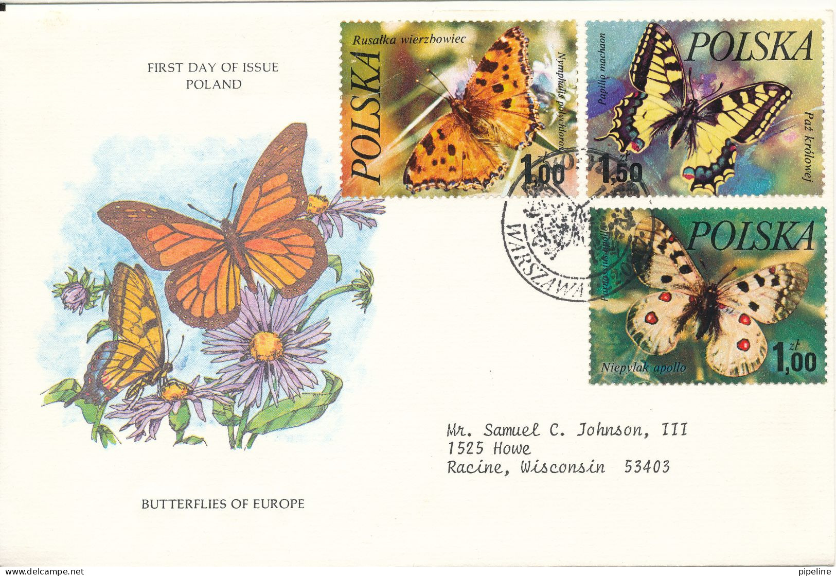 Poland FDC Sent To USA 22-3-1977 Butterflies With Very Nice Cachet (not Complete) Butterflies Of Europe - ...-1900