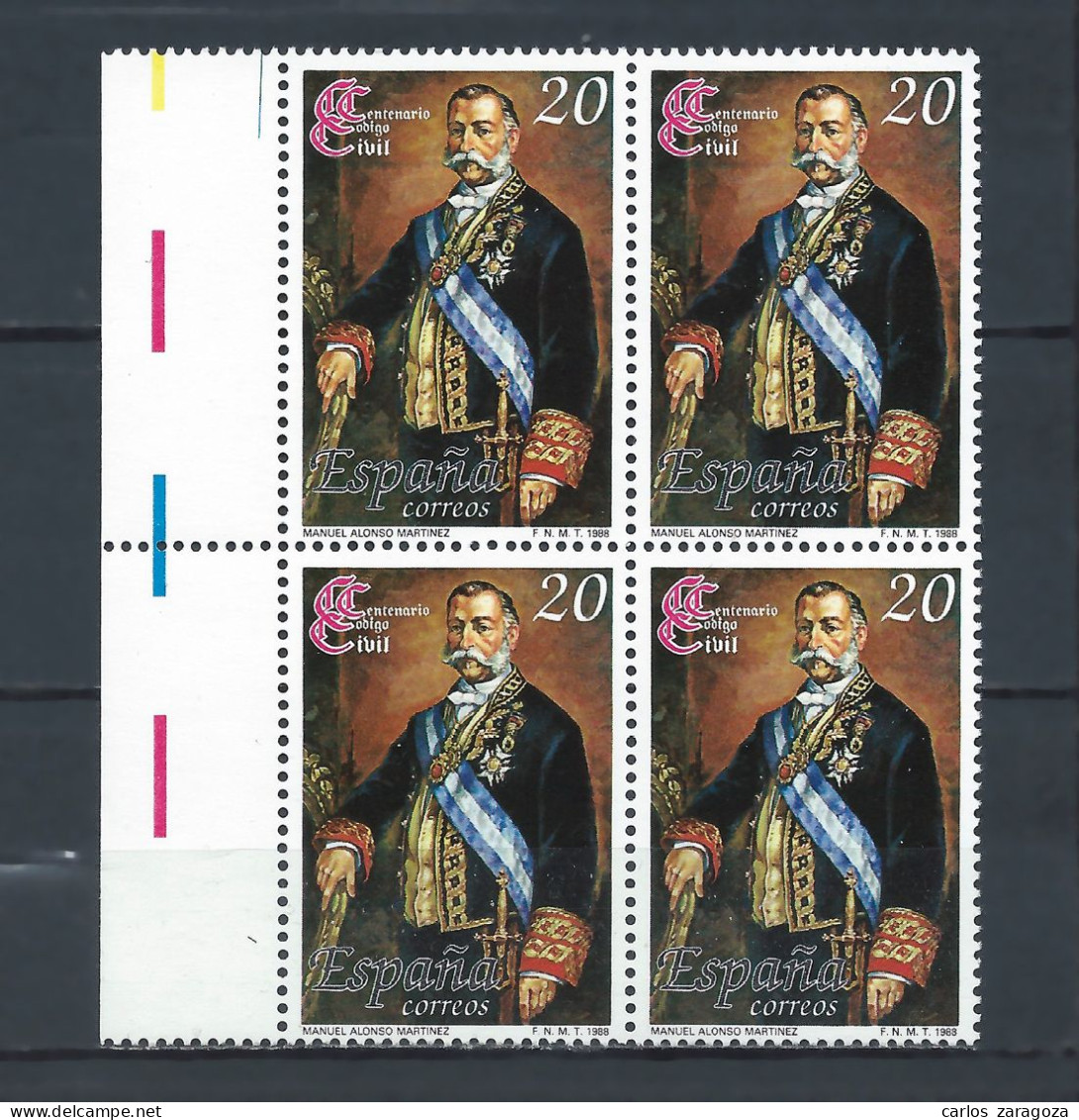 ESPAÑA 1988—CODIGO CIVIL (**) EDI 2968, YT 2584, Mi 2849, Sg #2982. EN BLOQUE - Unused Stamps