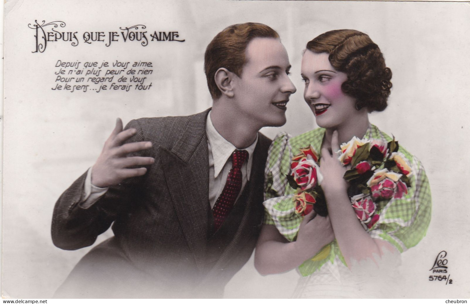 COUPLES. CARTE FANTAISIE. CPA . COUPLE. LOT DE 2 CARTES .  " DEPUIS QUE JE VOUS AIME ".  + TEXTES. 23 ET 28 / 12/ 1938 - Coppie