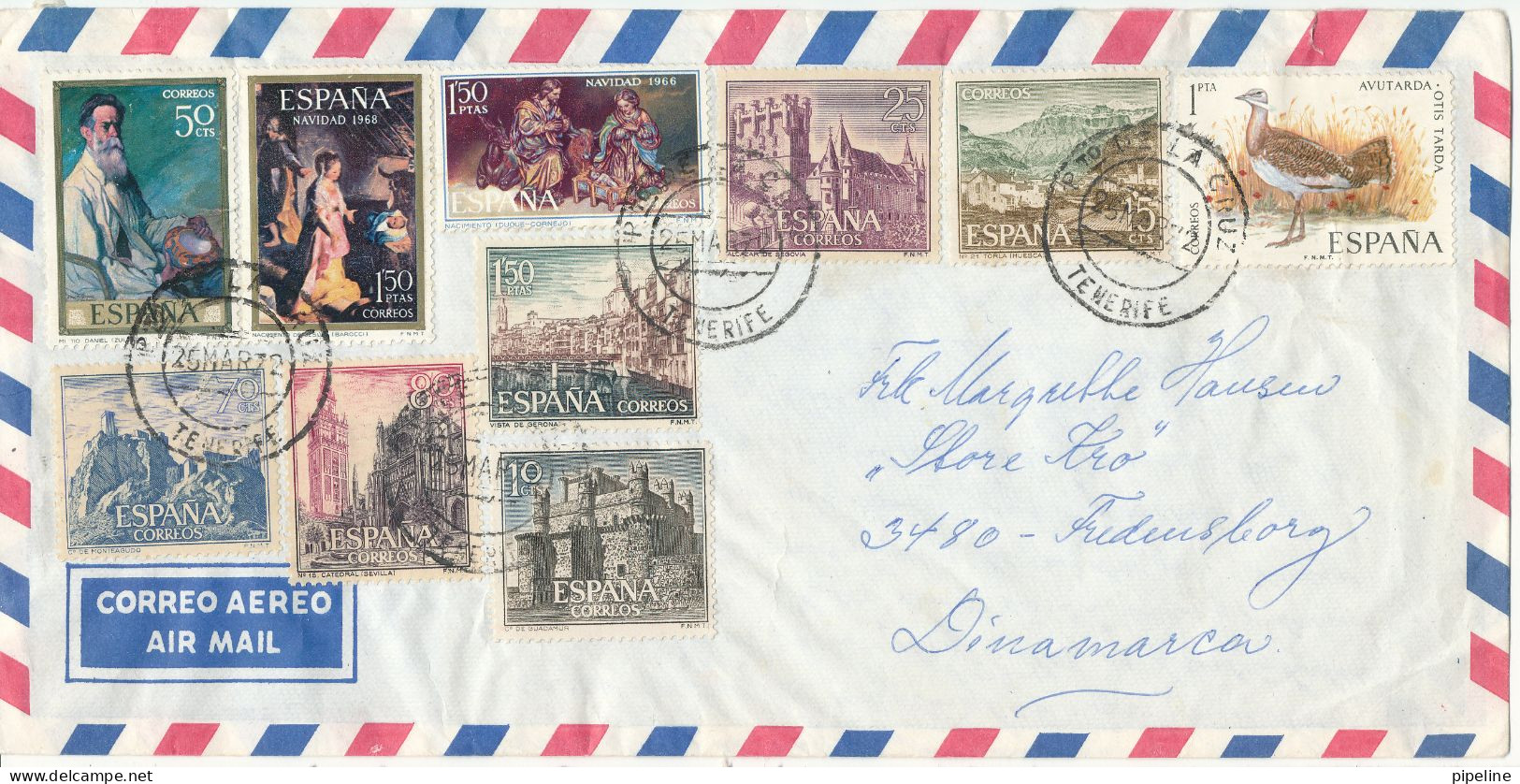 Spain Air Mail Cover Sent To Denmark Puerto De La Cruz 25-3-1972 Multi Franked - Covers & Documents
