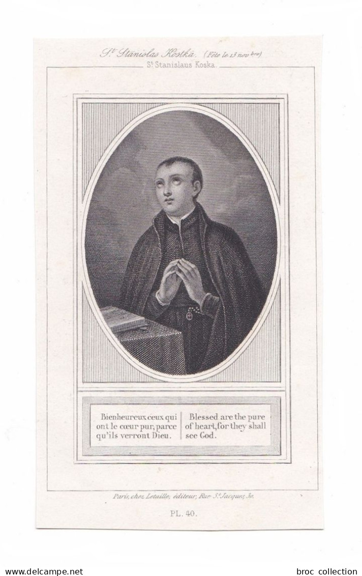 Saint Stanislas Kostka, Stanislaus Koska, éd. Letaille Pl. 40 - Devotion Images