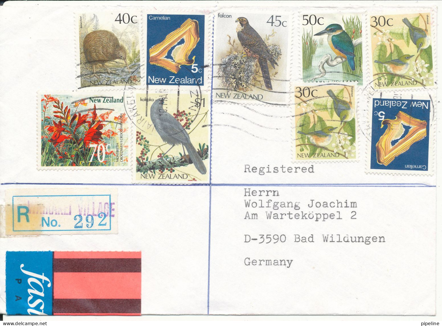 New Zealand Registered Cover Sent To Germany Nairakei Village 10-3-1989 - Brieven En Documenten