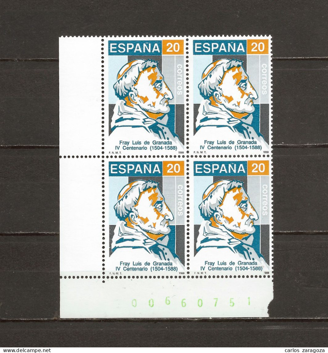 1988 ESPAÑA—Fray Luis De Granada (**) EDI 2930, YT 2600, Mi 2866, Sg #2999. EN BLOQUE - Ongebruikt