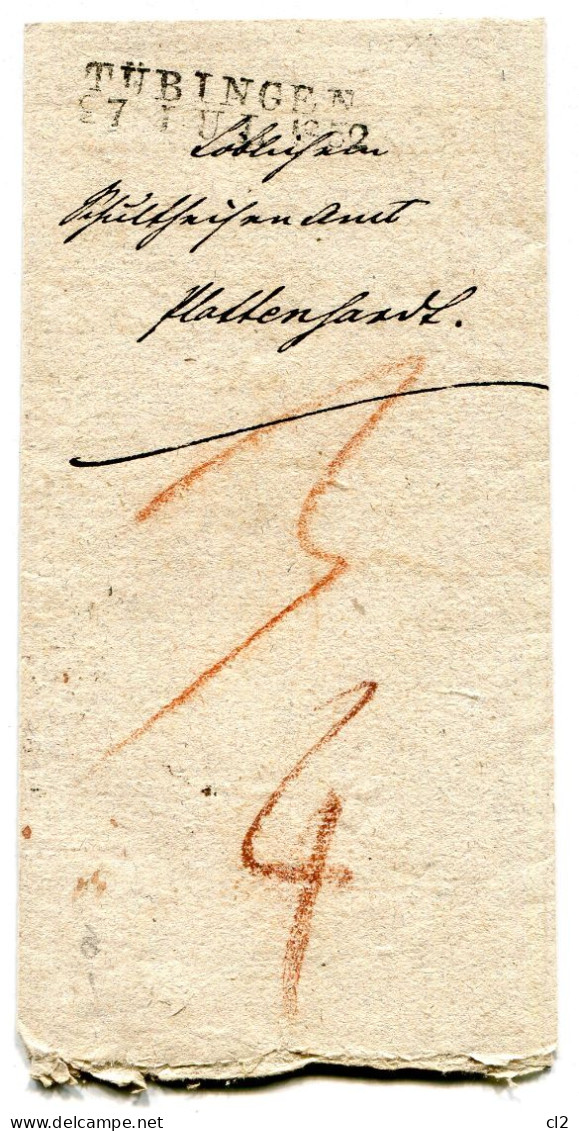 WURTEMBERG - 27.07.1832 - Lettre TÜBINGEN Nach PLATTENHARDT - Cartas & Documentos
