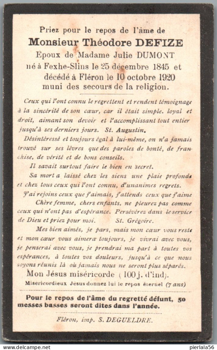 Bidprentje Fexhe - Defize Théodore (1845-1920) - Santini