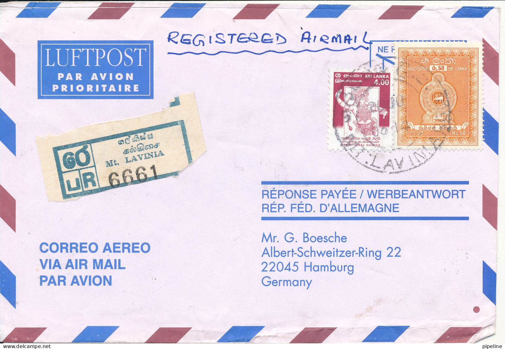 Sri Lanka Registered Air Mail Cover Sent To Germany 14-6-2000 - Sri Lanka (Ceylan) (1948-...)