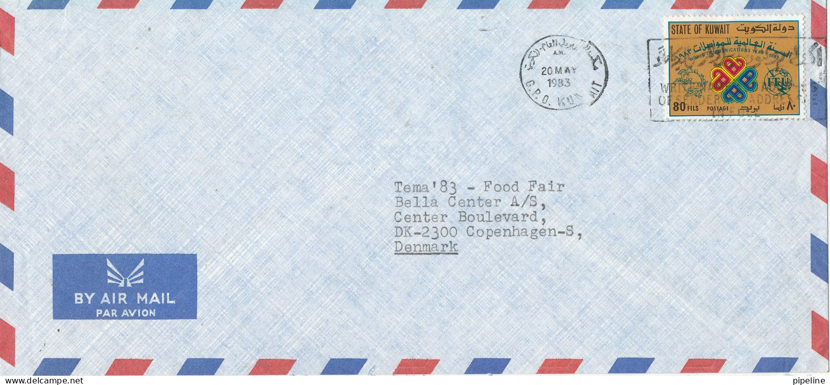Kuwait Air Mail Cover Sent To Denmark 20-5-1983 Single Franked - Koweït