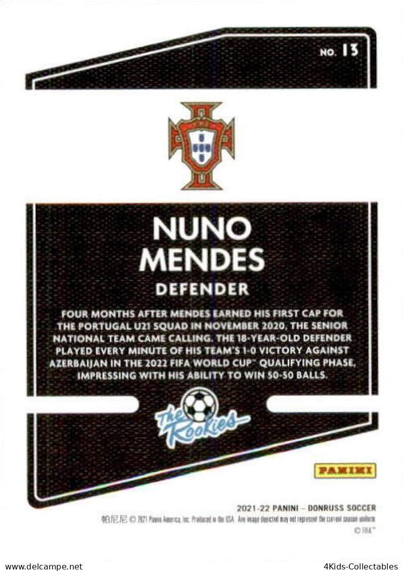 Soccer 2021-22 Panini Donruss THE ROOKIES #13 Nuno Mendes RC - Trading-Karten