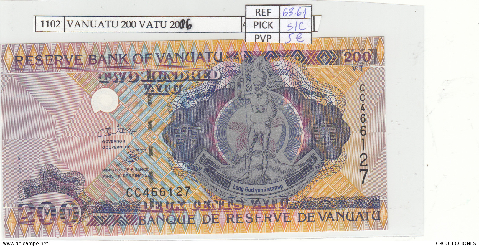 BILLETE VANUATU 200 VATU 2006 P-8c SIN CIRCULAR - Autres - Océanie