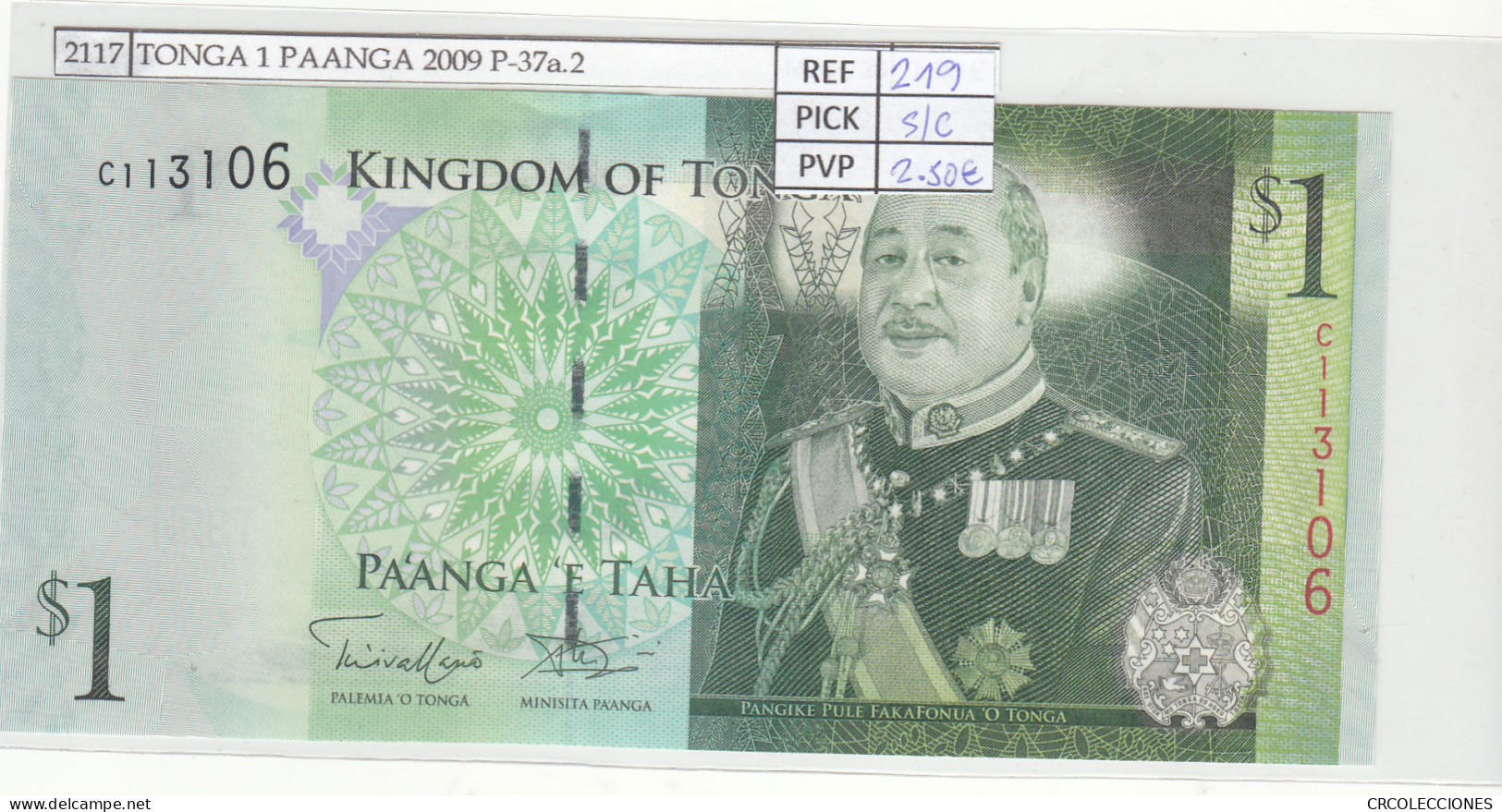 BILLETE TONGA 1 PAANGA 2009 P-37a.2 SIN CIRCULAR - Sonstige – Ozeanien