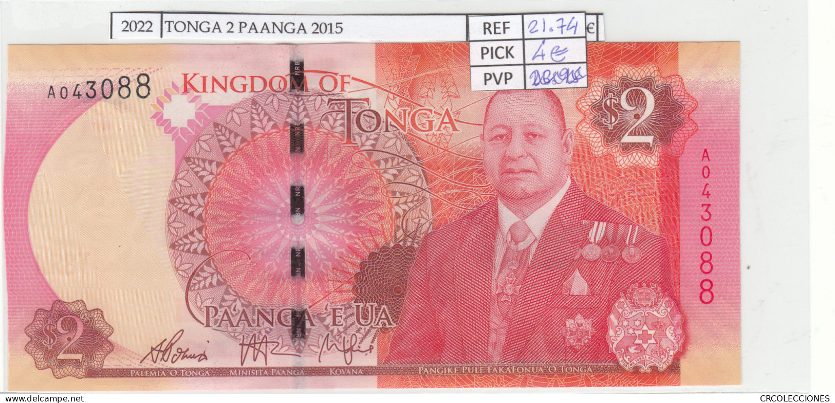 BILLETE TONGA 2 PAANGA 2015 P-44 SIN CIRCULAR - Other - Oceania