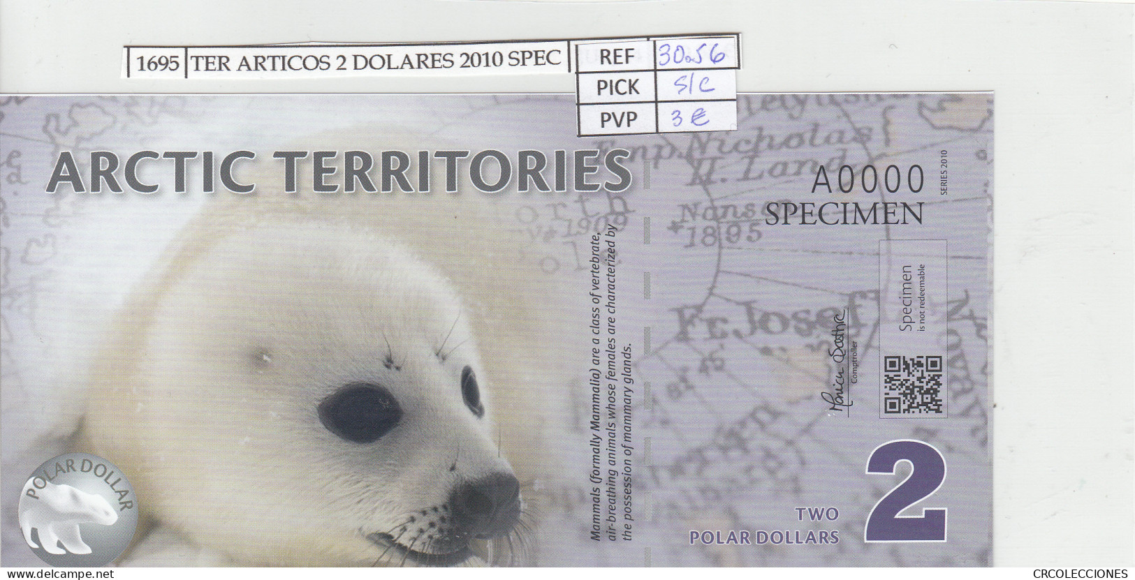 BILLETE TERR. ARTICOS 2 DOLARES 2010 SPECIMEN POLIMERO ARC-03 SIN CIRCULAR  - Andere - Oceanië