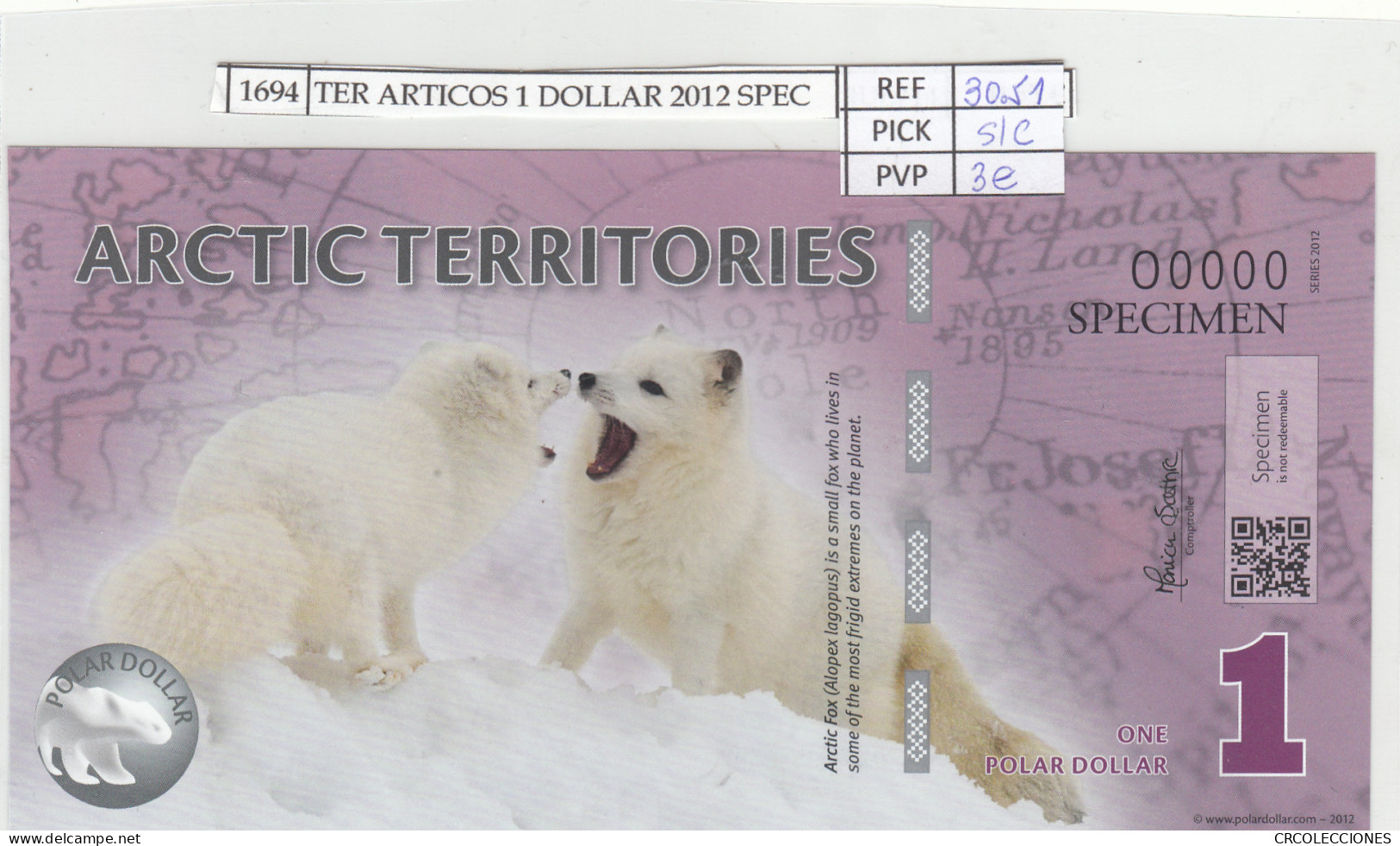 BILLETE TERR. ARTICOS 1 DOLAR 2012 SPECIMEN POLIMER ARC-01 SIN CIRCULAR - Andere - Oceanië