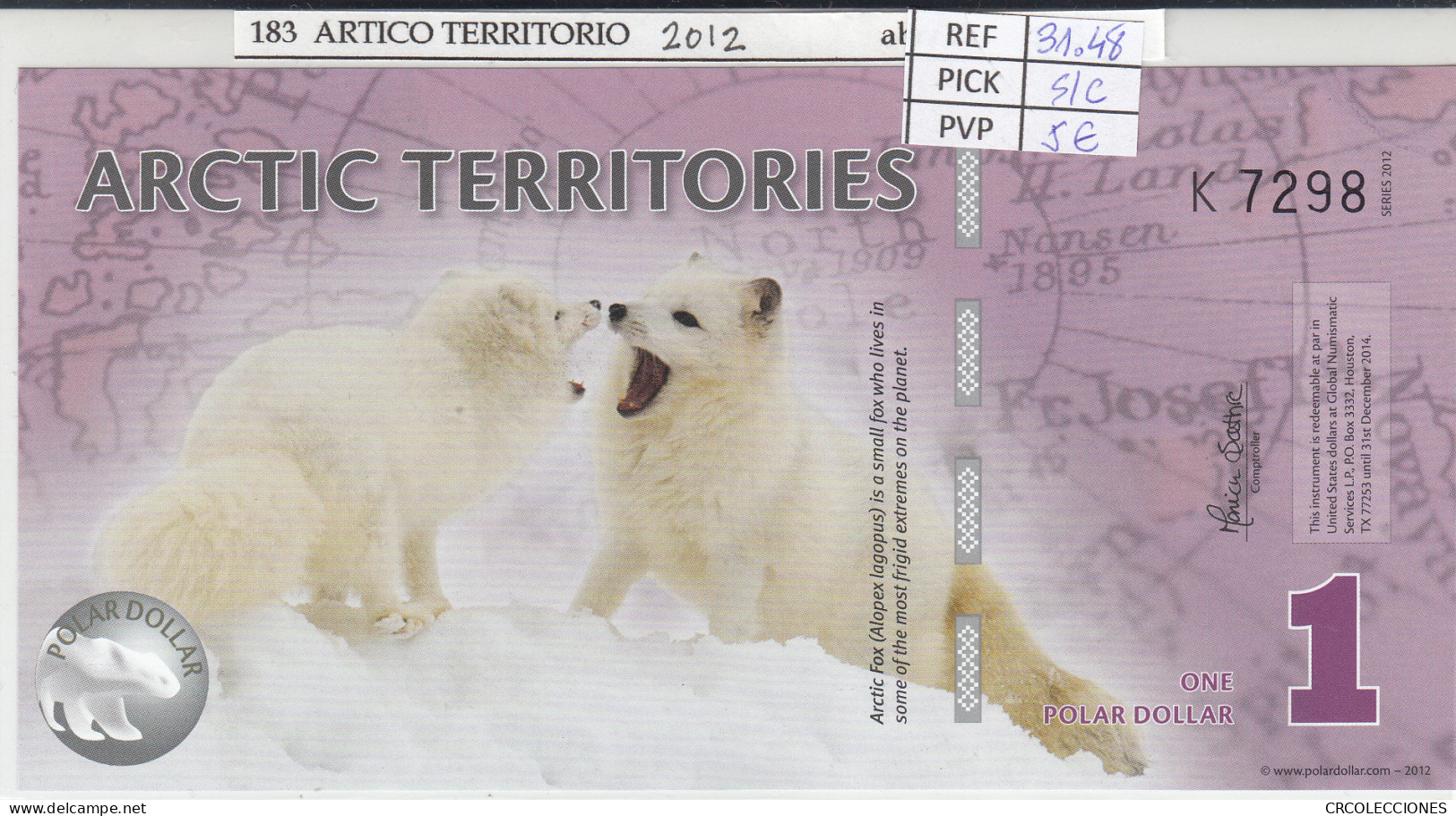 BILLETE TERR. ARTICO 1 DOLLAR 2012 POLIMERO ARC-01 SIN CIRCULAR - Autres - Océanie